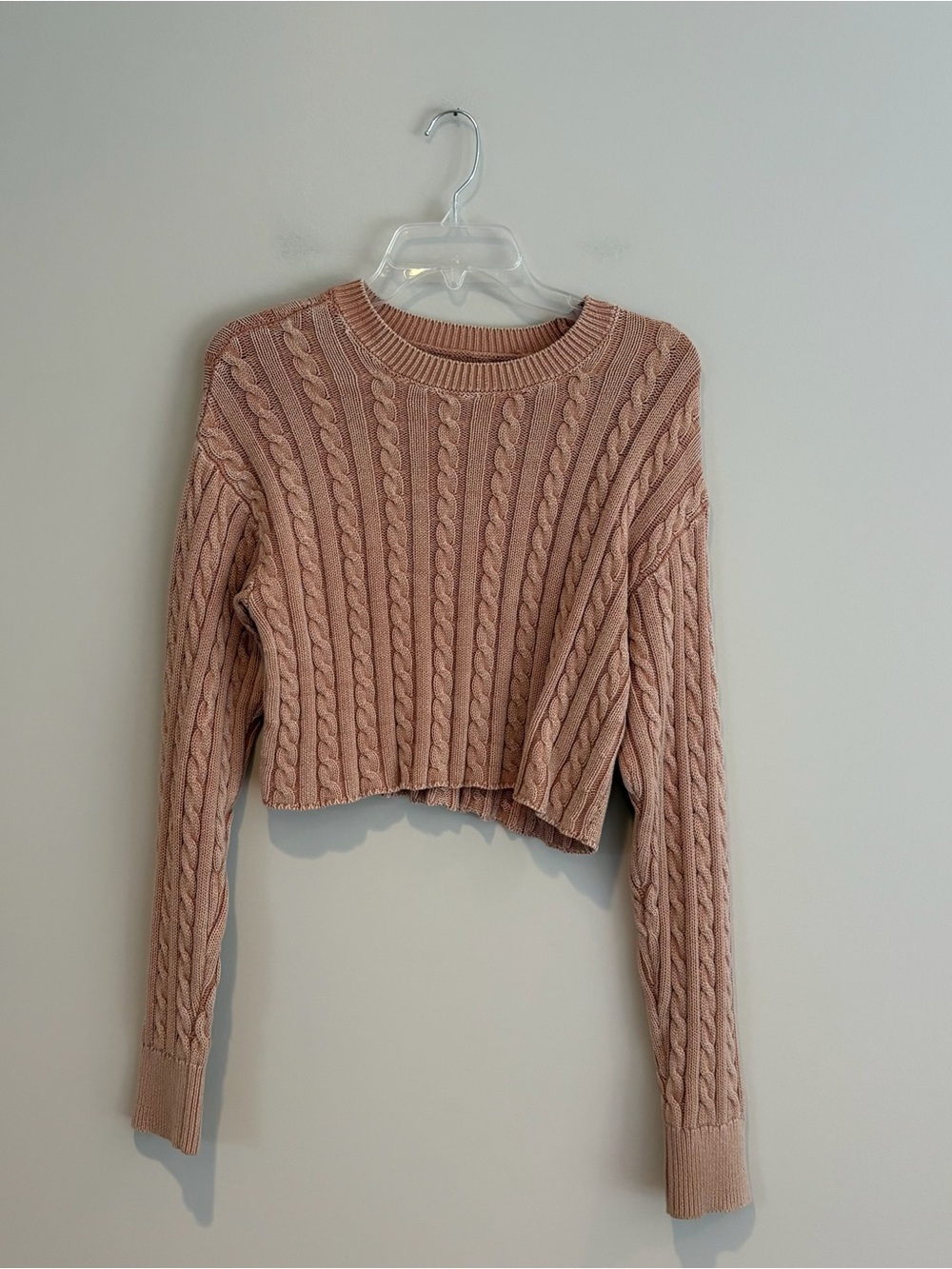 aerie Cropped Cable Knit Cropped Crew Sweater Size S
